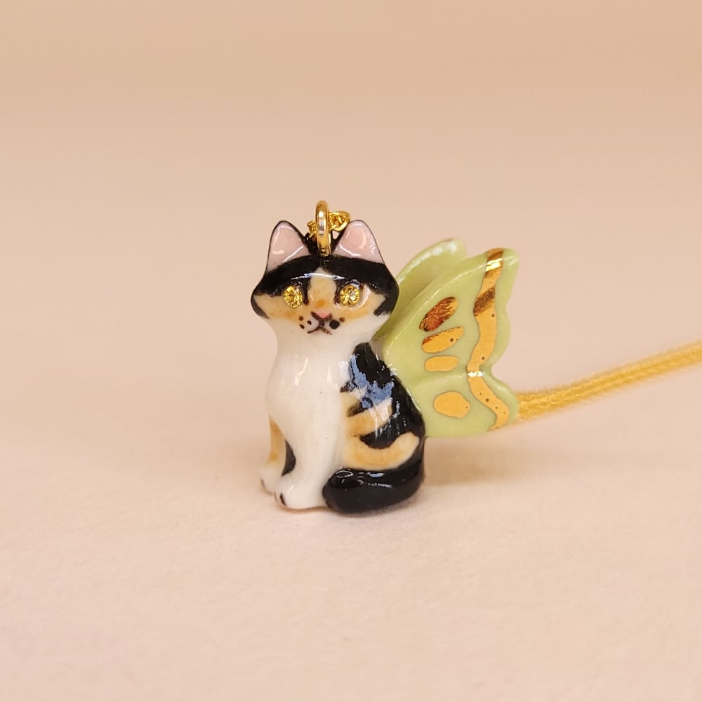 Image of Calico Porcelain & Gold Vermeil Sitting Fairy Pendant