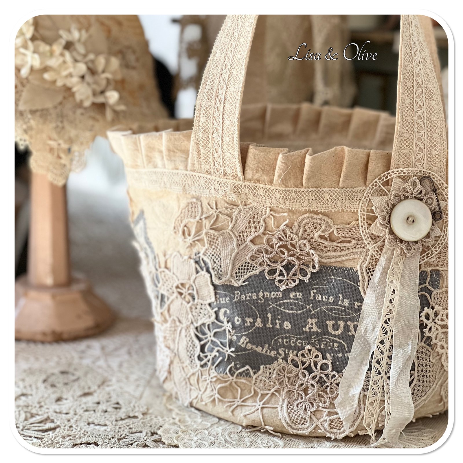 Handmade Vintage Lace bucket bag Lisaandolive