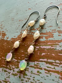 Image 15 of sterling and 14k gold pearl opal dangle earrings