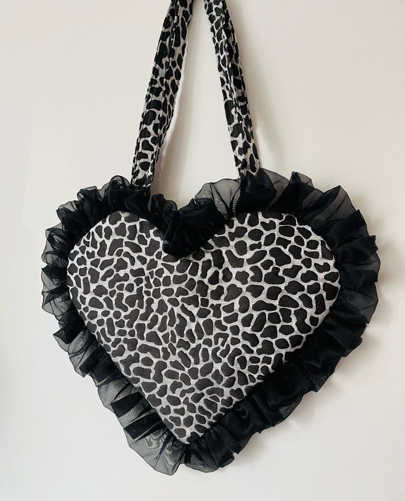 Image of 🖤 Silver & Black Heart Bag – Ruffle Trim Statement Piece