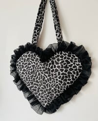 Image 1 of 🖤 Silver & Black Heart Bag – Ruffle Trim Statement Piece