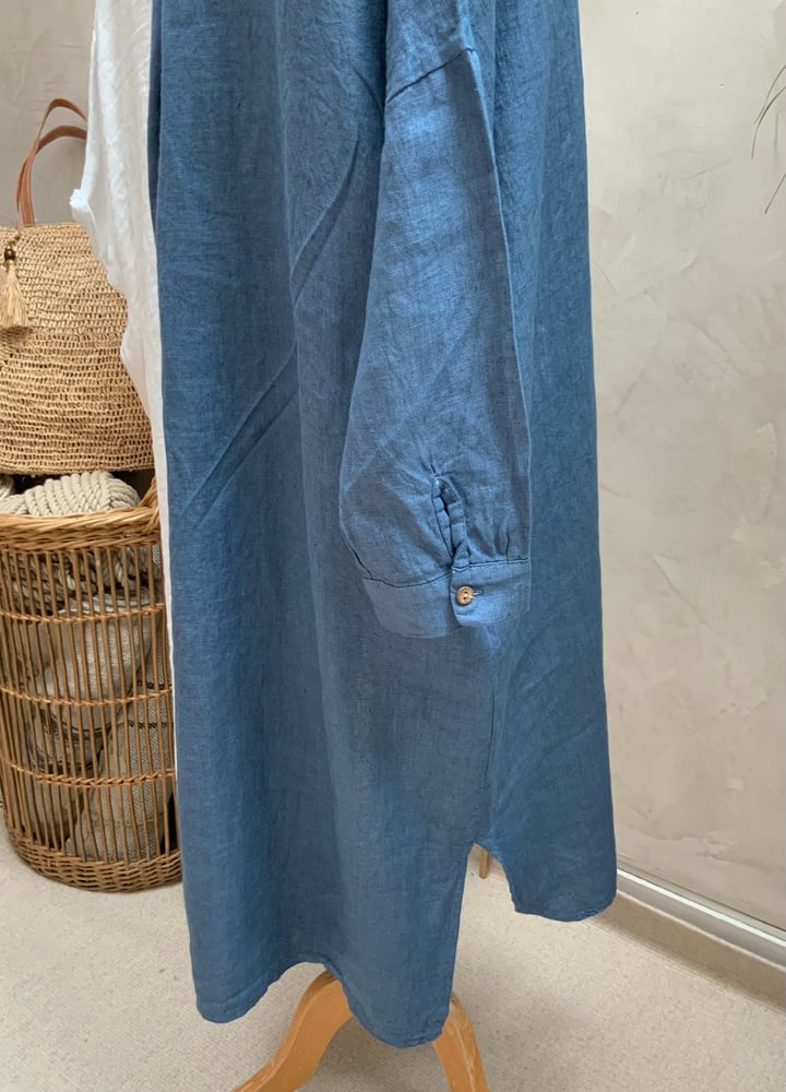 Image of Robe chemisier en lin HéRA Bleu Jean's