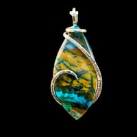Image 1 of Blue Opal Petrified Wood with Sterling Silver Wave Wrap (#40)