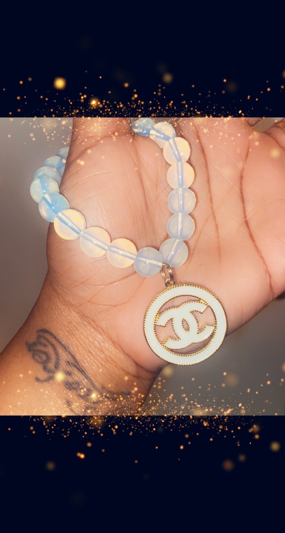 Image of White designer inspired chanel beaded bracelet