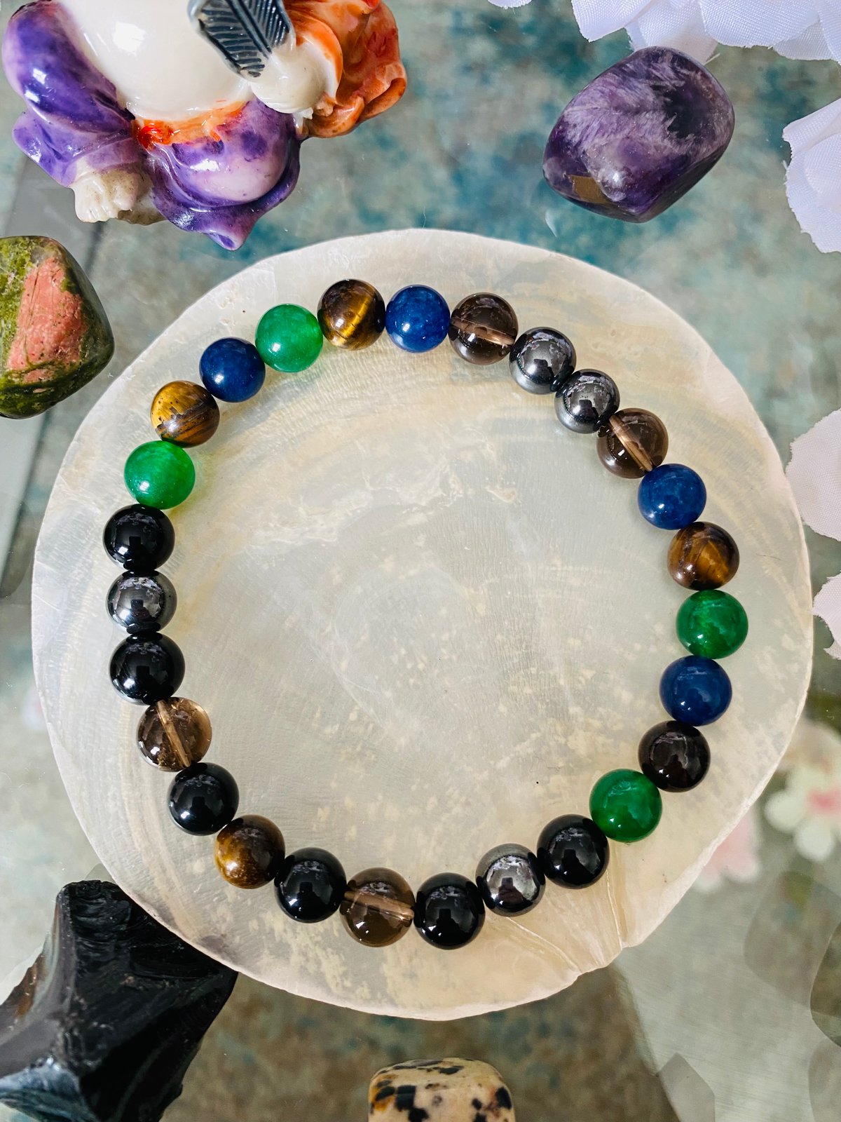 Mens Handmade Crystal Power Bracelet for Protection, Stress and New  Beginnings