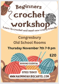 Image 1 of Congresbury beginners crochet workshop Thursday November 7th 7-9pm