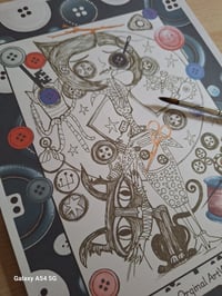 Image 3 of Black & White Coraline / Othermother Illustration. Ooak. Fan Art. Coraline Inspired Artwork.