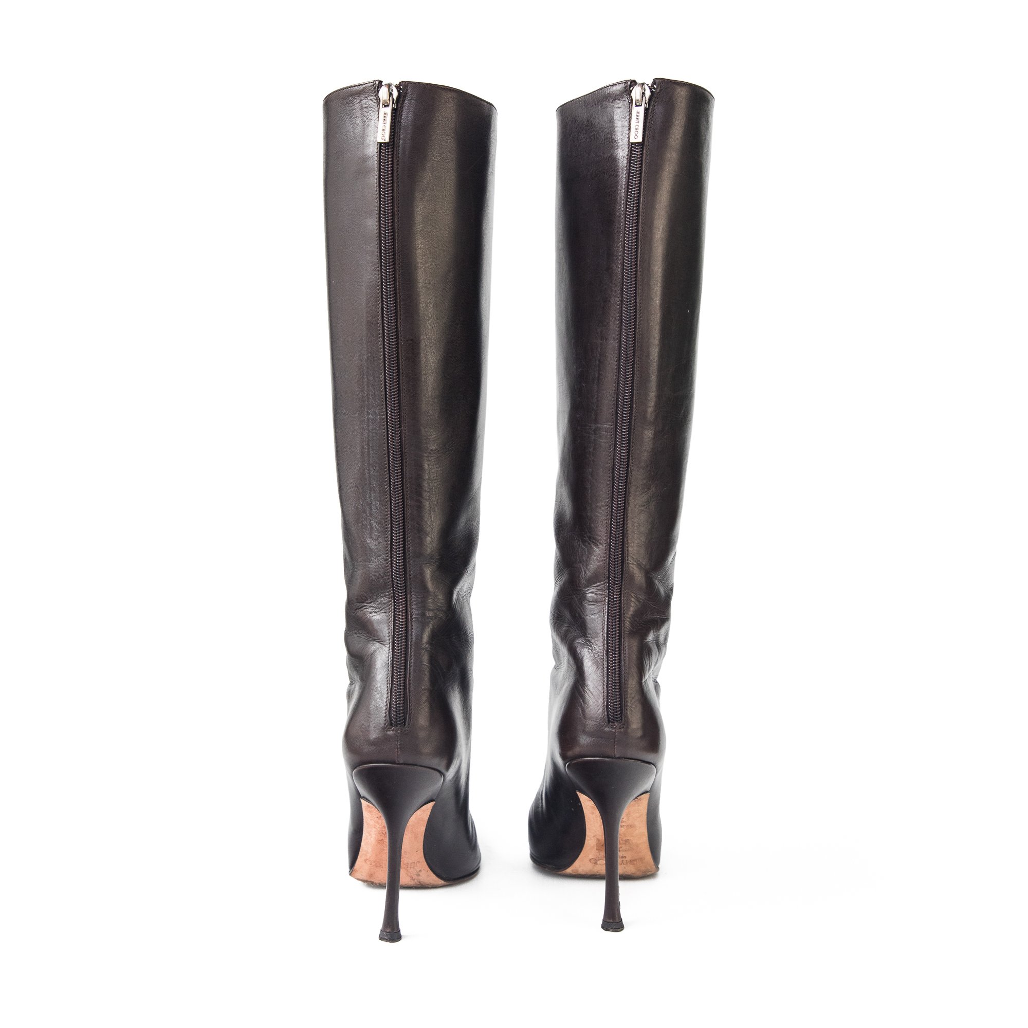 Image of Jimmy Choo Kid Leather Brown Knee High Boots