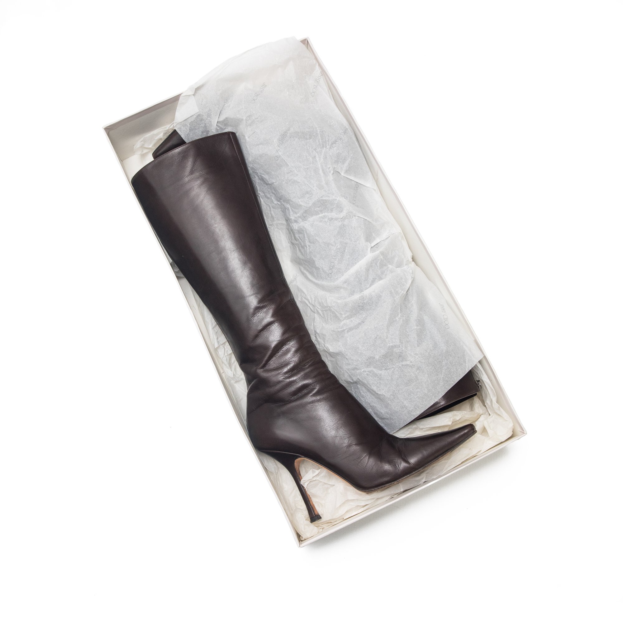 Image of Jimmy Choo Kid Leather Brown Knee High Boots