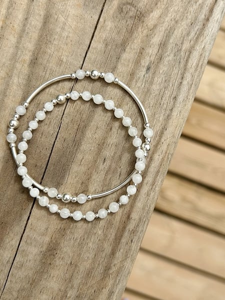 Image of Sterling Silver & Moonstone Bead Bracelet