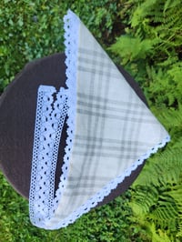 Image 4 of Lace Trimmed Linen Bandana- White & Grey
