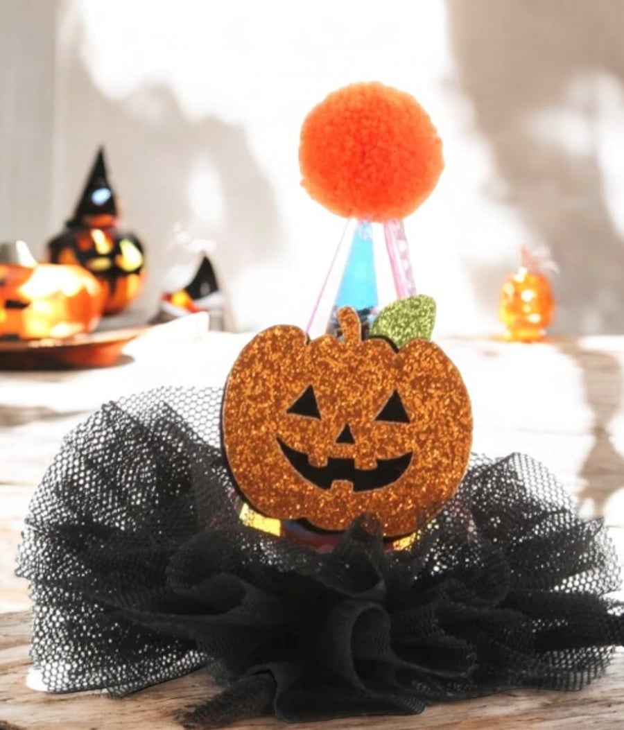 Image of Mini Halloween Hair Clip Orange Pumpkin with lights