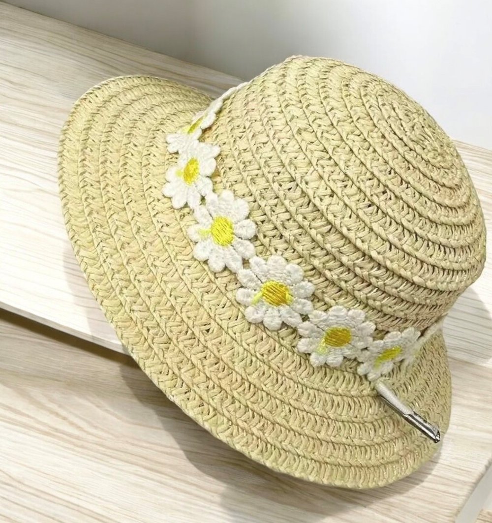 Image of Straw Dog Hat with Flowers