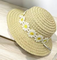 Image 1 of Straw Dog Hat with Flowers