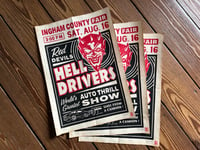 Image 1 of Red Devils Hell Drivers Thrill Show Linocut Print FREE SHIPPING