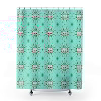 Image 1 of Starburst Kitten Mint Green Shower Curtain