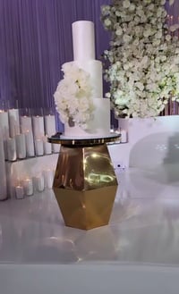 Image 3 of Gold stainless steel wedding cake stand glass top