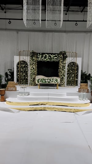 Image of Gold stainless steel backdrop frame curve lines 