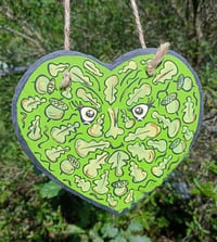 Image 1 of Oak leaf green man slate heart 