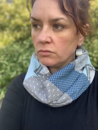 Image 1 of NECKWARMER SCARF - PALE BLUE AND GREY