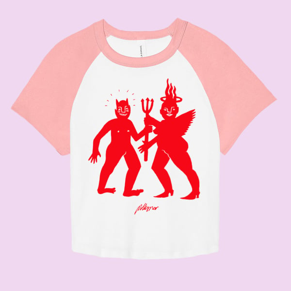 Image of  "Demon-Angel-Baby-Gurl" Adults T in pink By Polly Nor