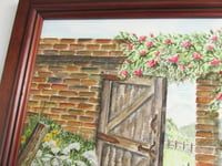 Image 2 of Vintage Watercolour Painting, Walled Garden Gate and Flowers by Jean Batchwell, Framed (frame marks)