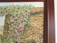 Image 4 of Vintage Watercolour Painting, Walled Garden Gate and Flowers by Jean Batchwell, Framed (frame marks)