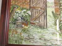 Image 5 of Vintage Watercolour Painting, Walled Garden Gate and Flowers by Jean Batchwell, Framed (frame marks)