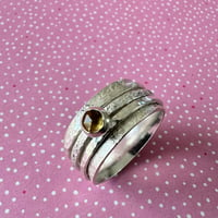 Image 2 of Sterling Silver Raw Silk Texture Spinner Ring with Citrine 