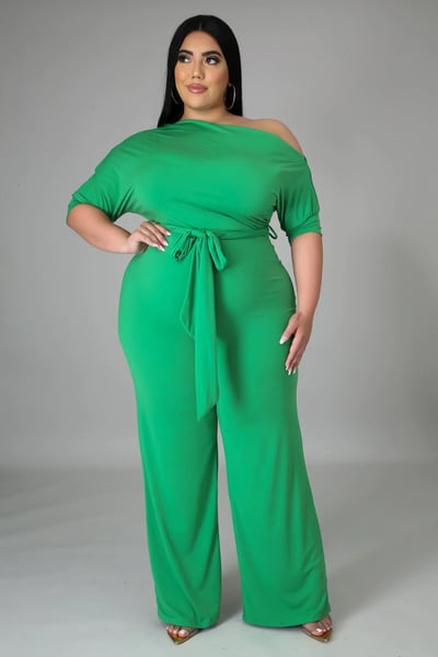 Image of 3PACK PLUS SIZE WIDE LEG JUMPSUIT W/BELT-GREEN