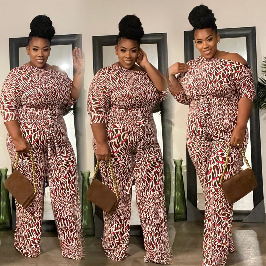 Image of 3PACK PLUS SIZE BROWN MIX COLORED JUMPSUIT W/BELT..