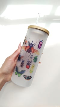 Image 1 of Colorful Insect Glass coffee cup with straw 