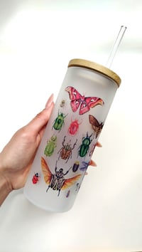 Image 2 of Colorful Insect Glass coffee cup with straw 