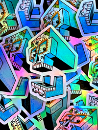 Image 1 of Holographic Block Head Sugar Skull Sticker