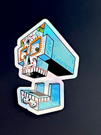 Image 2 of Holographic Block Head Sugar Skull Sticker