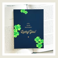 Image 1 of Gold Lux : Lucky Shamrocks : Happy Birthday Greeting Card