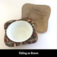 Image 1 of Reversible Bowl Cozy - Fishing on Brown
