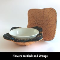 Image 2 of Reversible Bowl Cozy - Flowers on Black & Orange