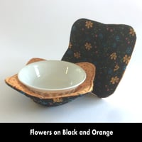 Image 1 of Reversible Bowl Cozy - Flowers on Black & Orange