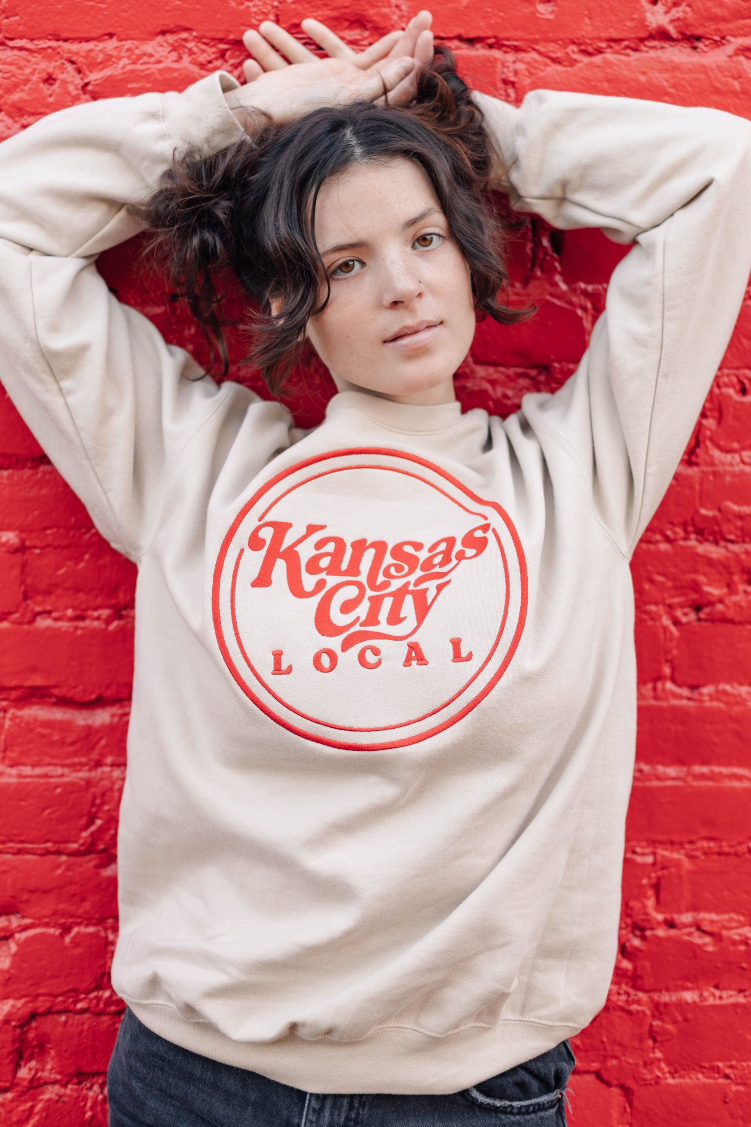 Image of KANSAS CITY LOCAL BONE SWEATSHIRT w RED STITCHING
