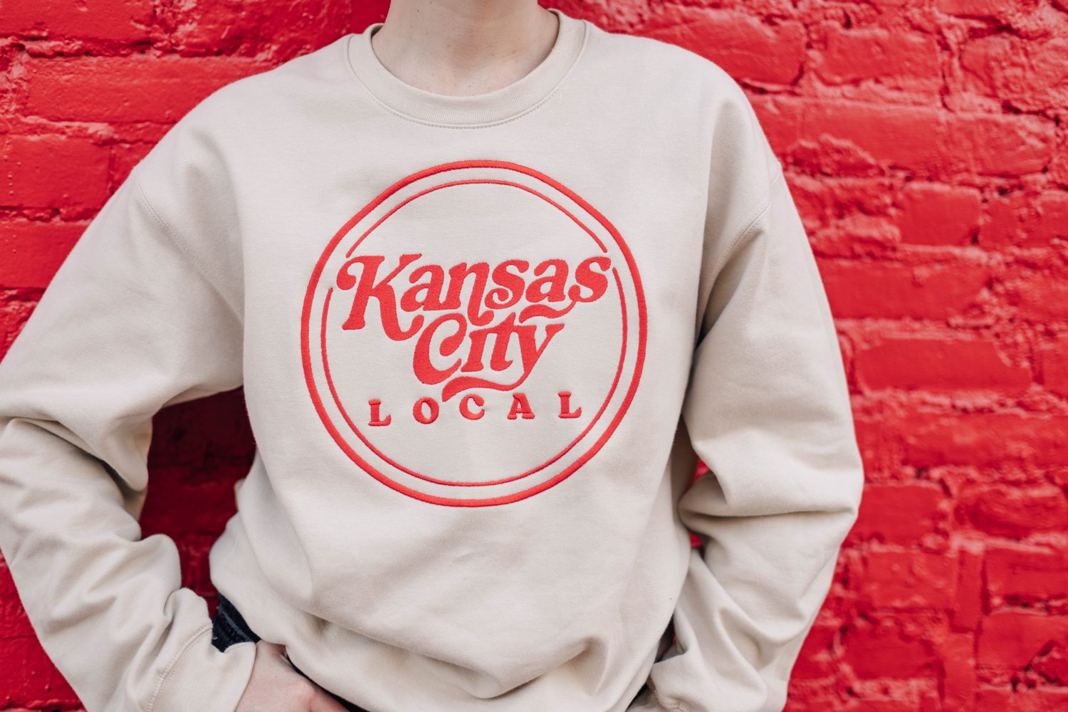 Image of KANSAS CITY LOCAL BONE SWEATSHIRT w RED STITCHING