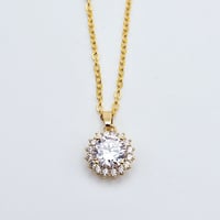 Round Halo Pendant Necklace with 18K Gold Plating
