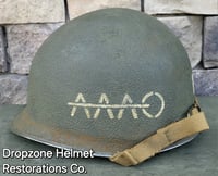 Image 2 of WWII 39th Infantry Regiment, 9th ID AAAO, M-1 Type Helmet, Fixed bale version. NCO