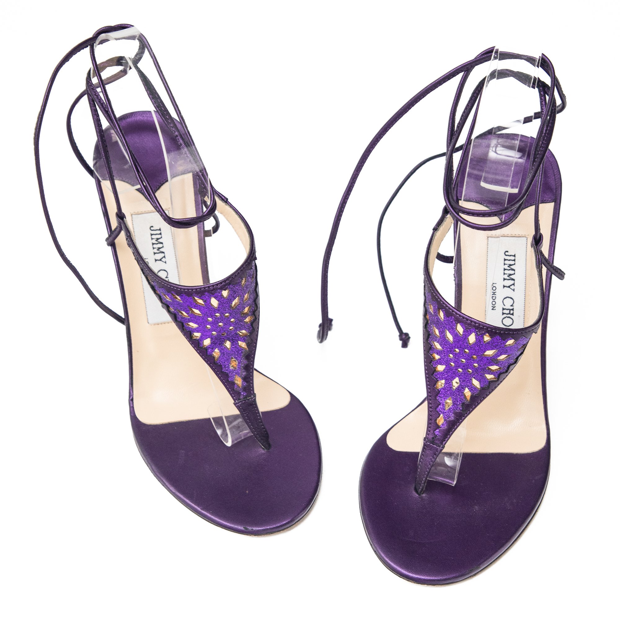 Image of Jimmy Choo Purple Lace up Thong Heels 