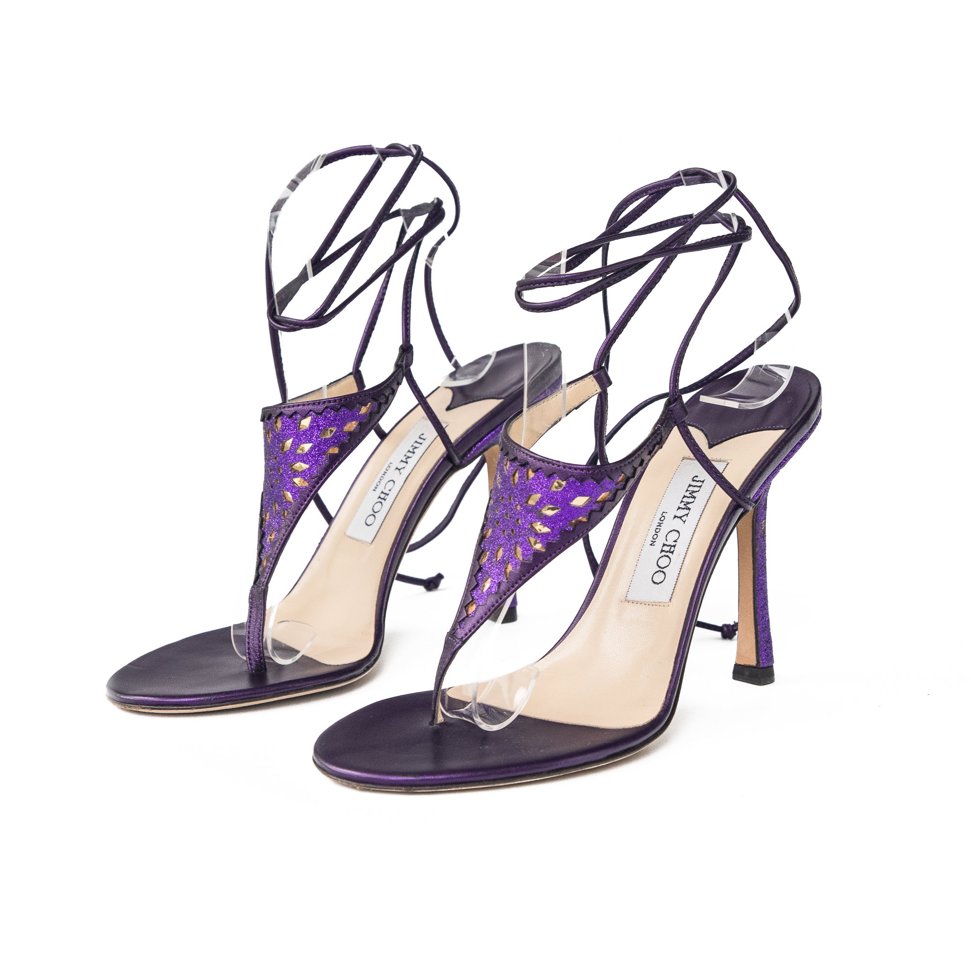 Image of Jimmy Choo Purple Lace up Thong Heels 