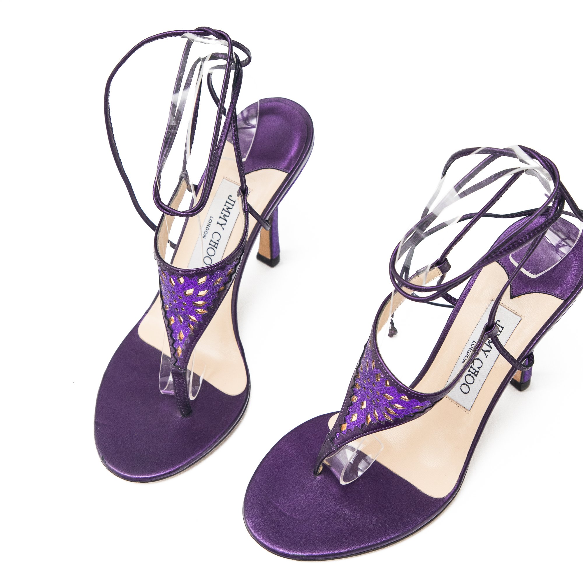 Image of Jimmy Choo Purple Lace up Thong Heels 