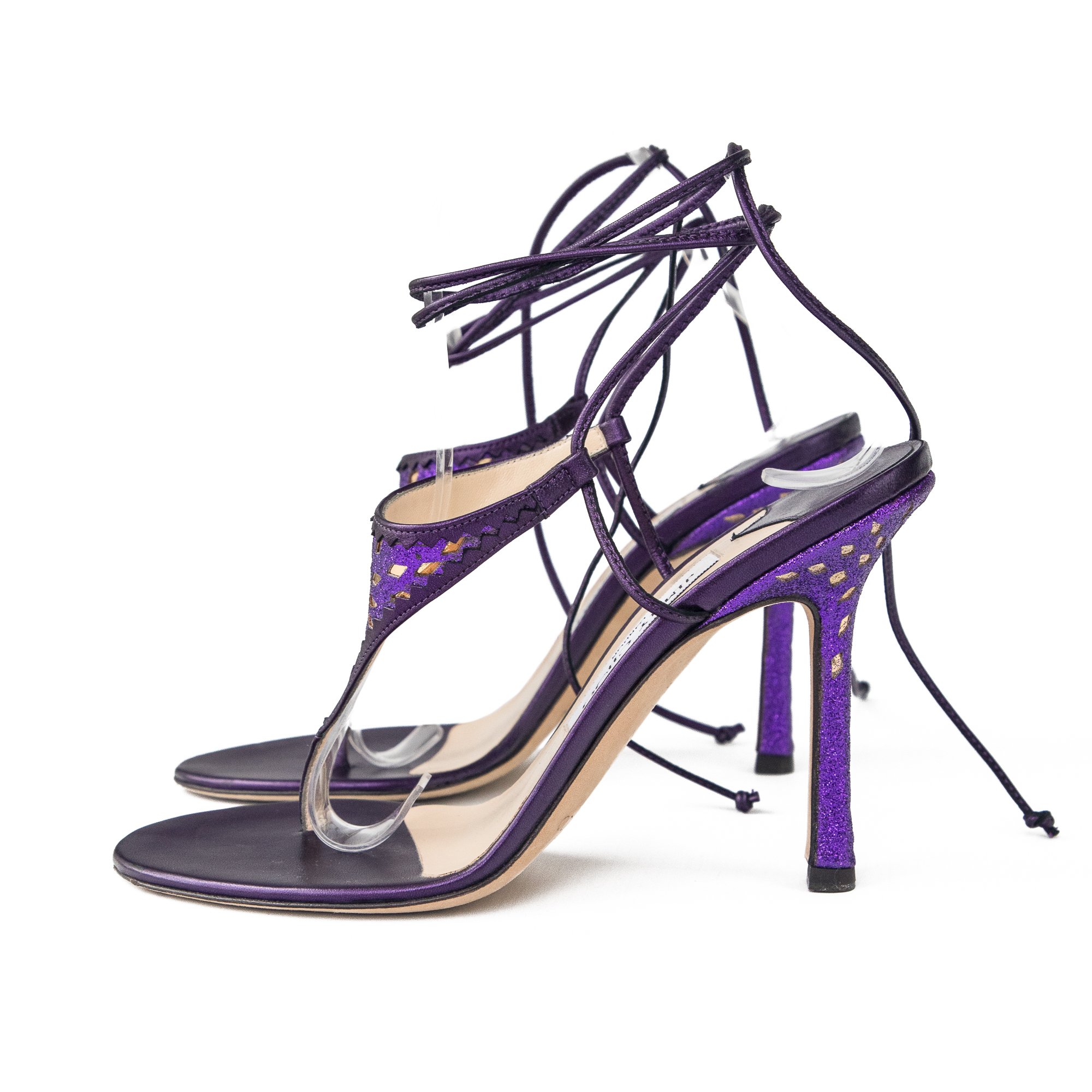 Image of Jimmy Choo Purple Lace up Thong Heels 