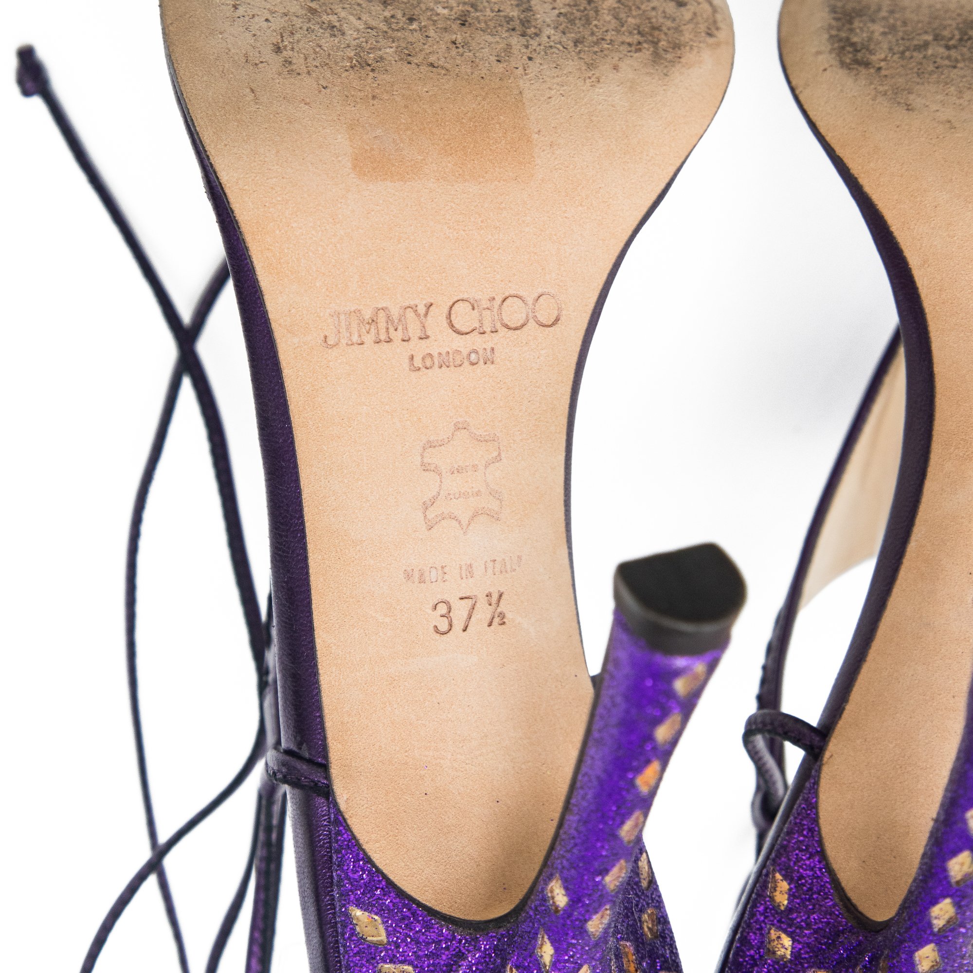 Image of Jimmy Choo Purple Lace up Thong Heels 