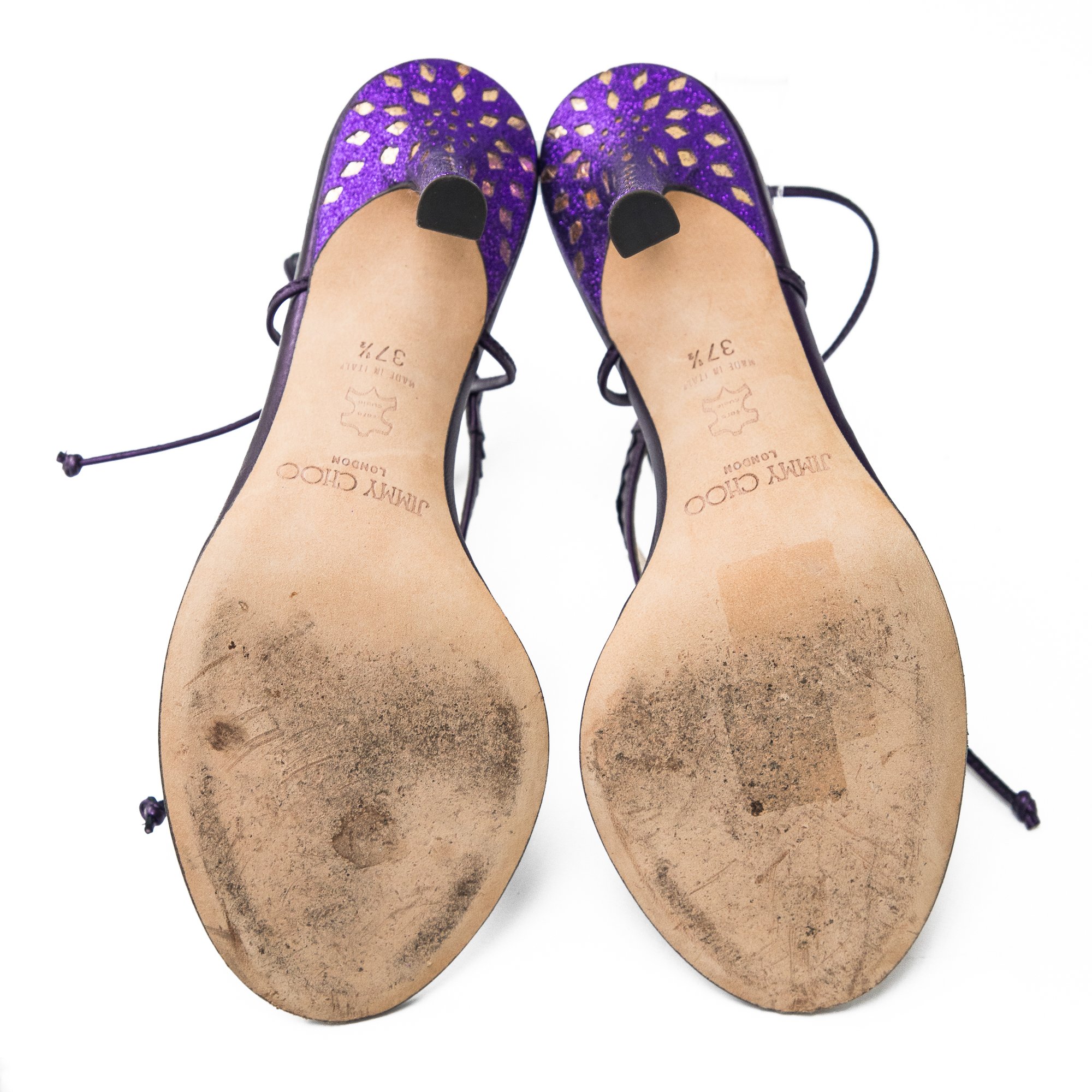 Image of Jimmy Choo Purple Lace up Thong Heels 