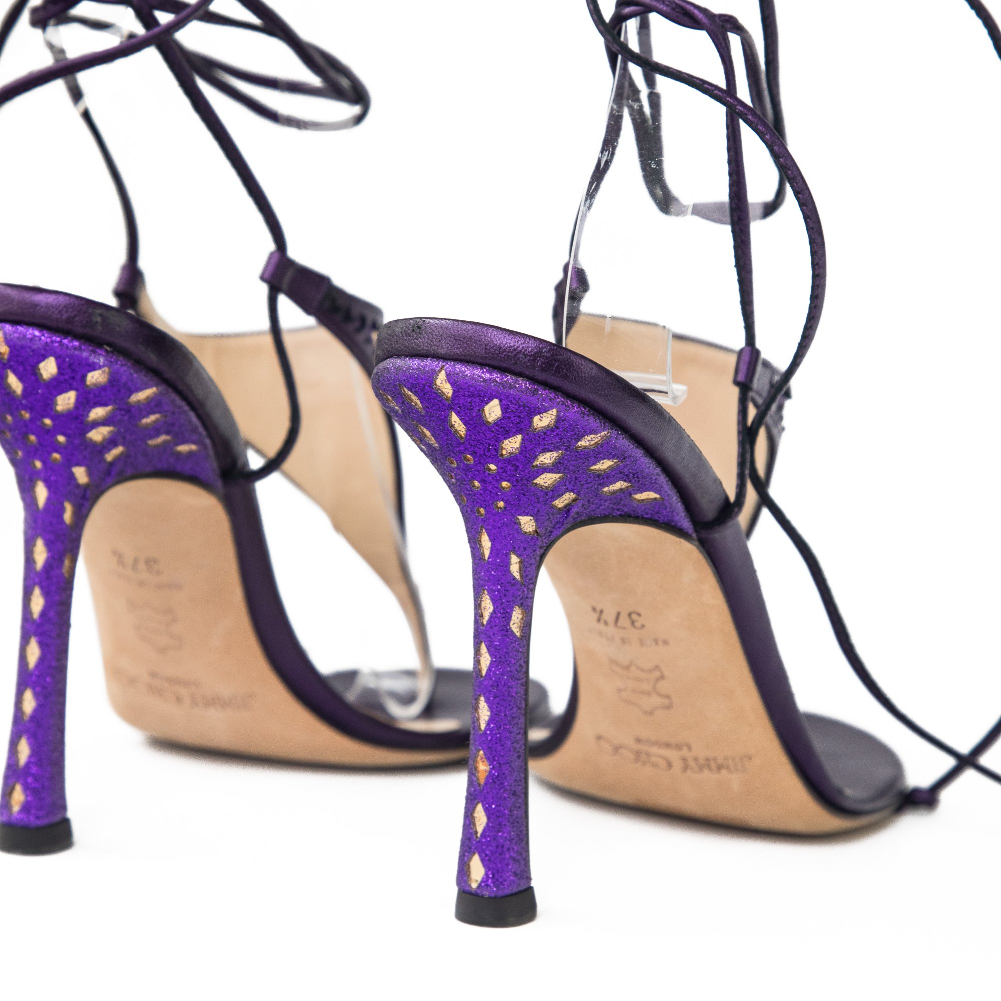 Image of Jimmy Choo Purple Lace up Thong Heels 
